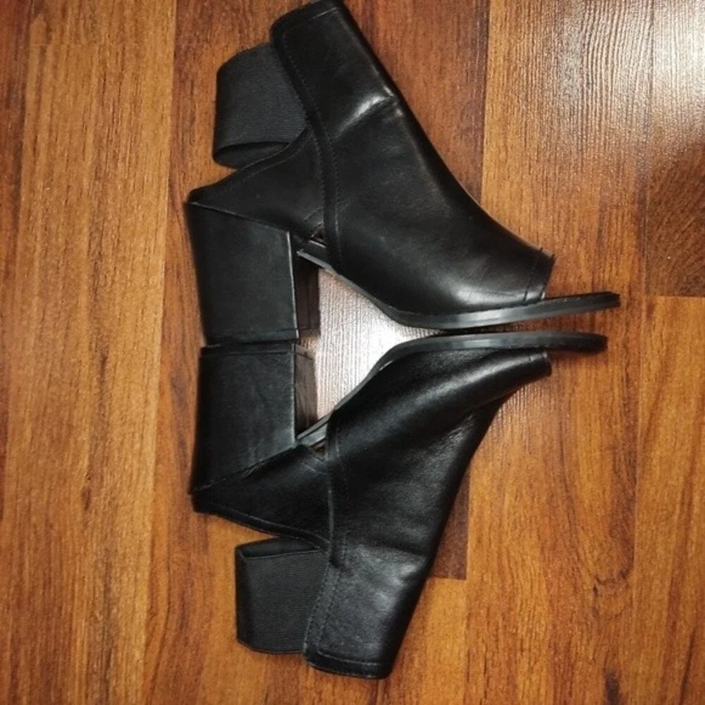 SIXTYSEVEN Black Genuine Leather Peep Toe Booties Sandals Heels